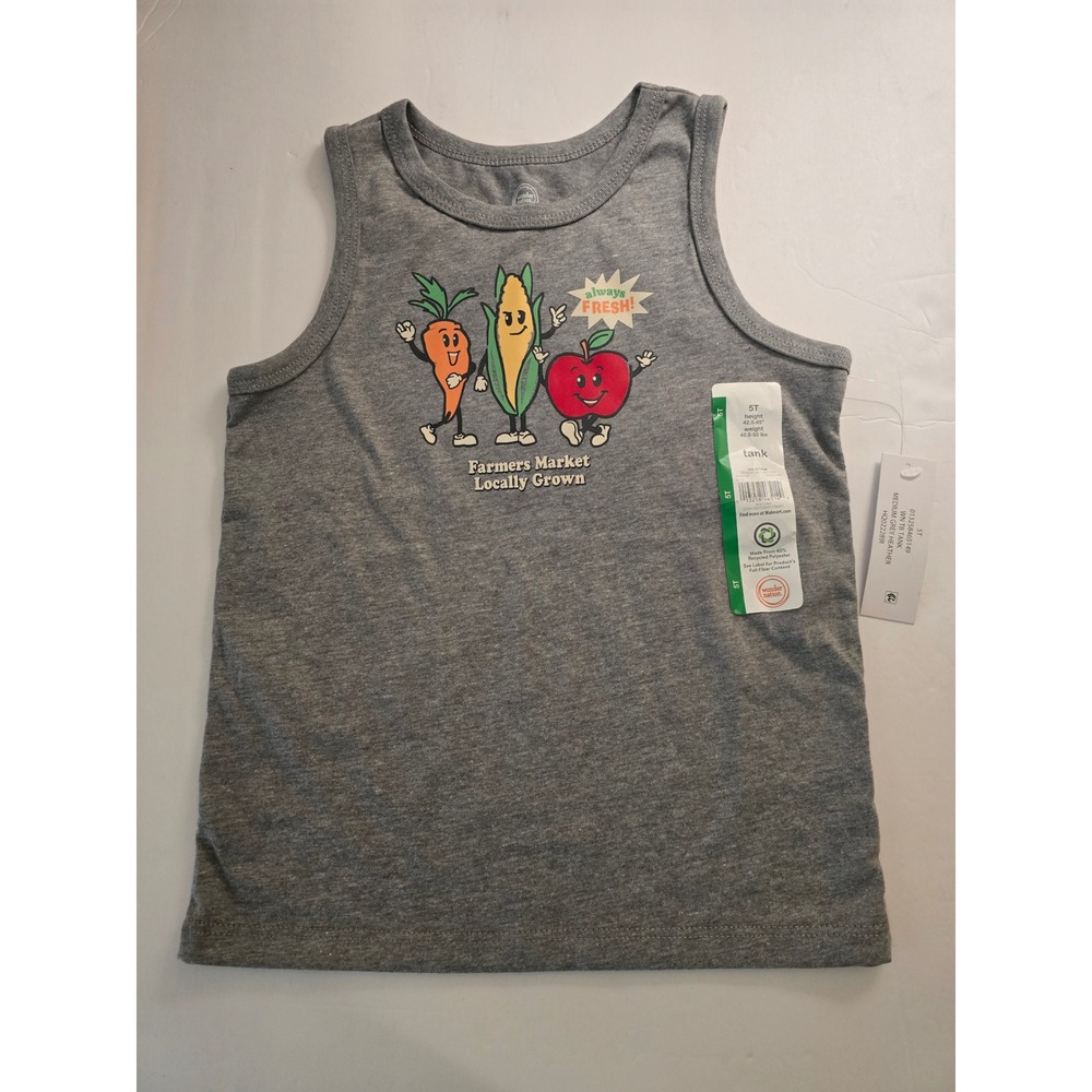 Wonder Nation Toddler Boys Farmers Market Graphic Tank Top Grey 5T NWT